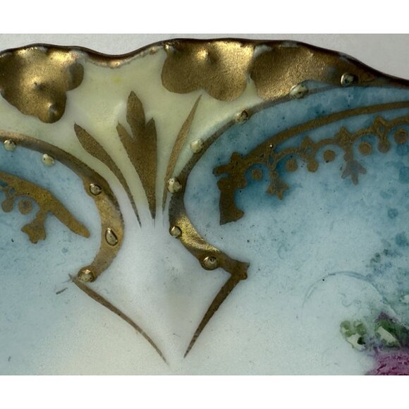 Vintage RS PRUSSIA Red Mark Porcelain 6" Cake Plate Blue Gold Pink ROSES EUC - Picture 8 of 11